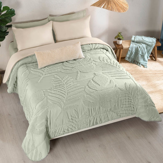 Burgos Mint Green Jacquard Comforter Set with Pillow Covers
