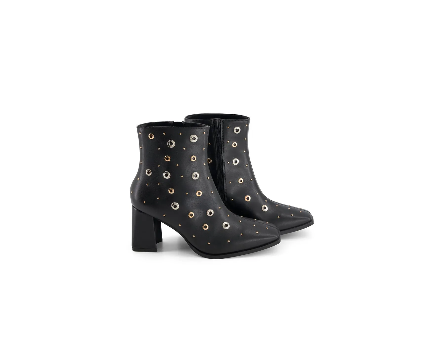 Studded Eyelet Block Heel Ankle Boots