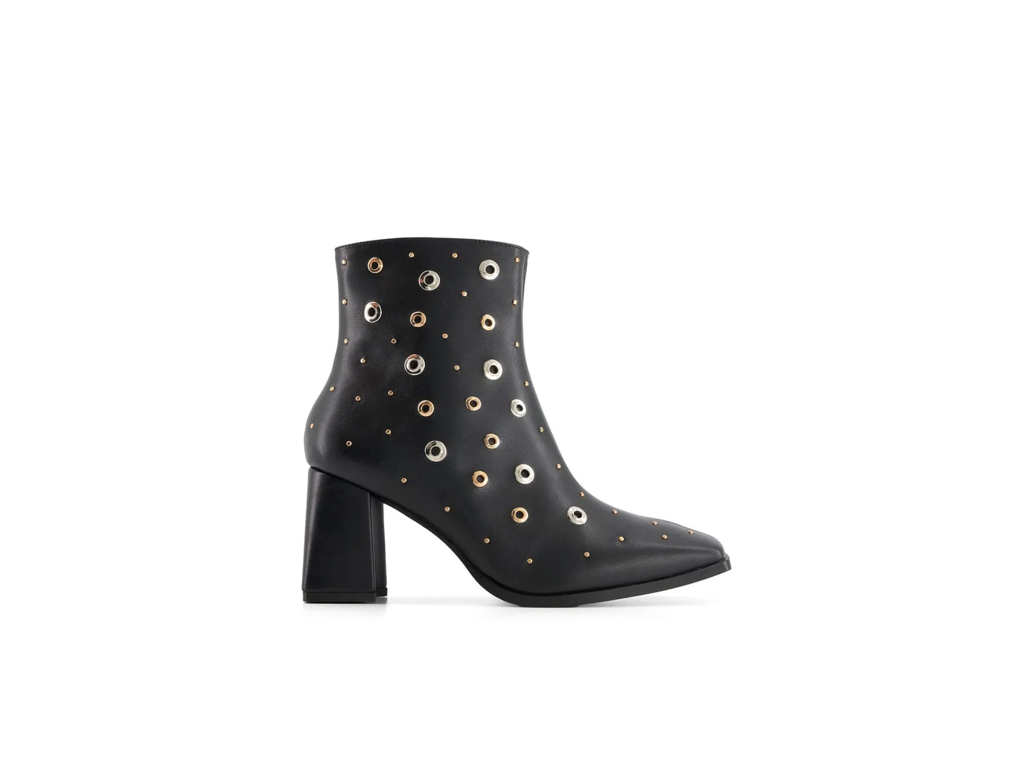 Studded Eyelet Block Heel Ankle Boots