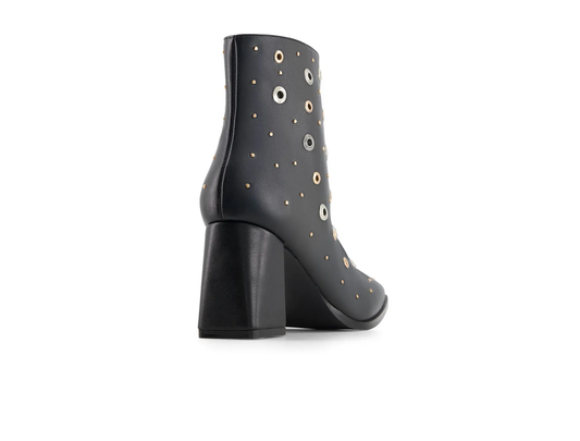 Studded Eyelet Block Heel Ankle Boots