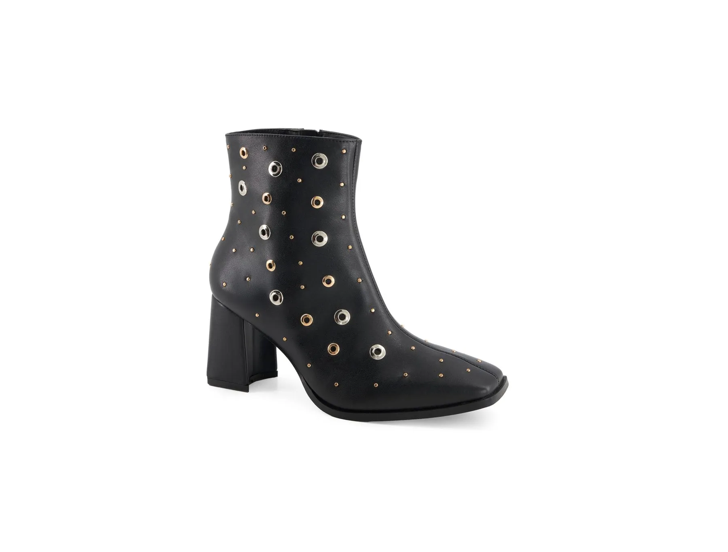 Studded Eyelet Block Heel Ankle Boots