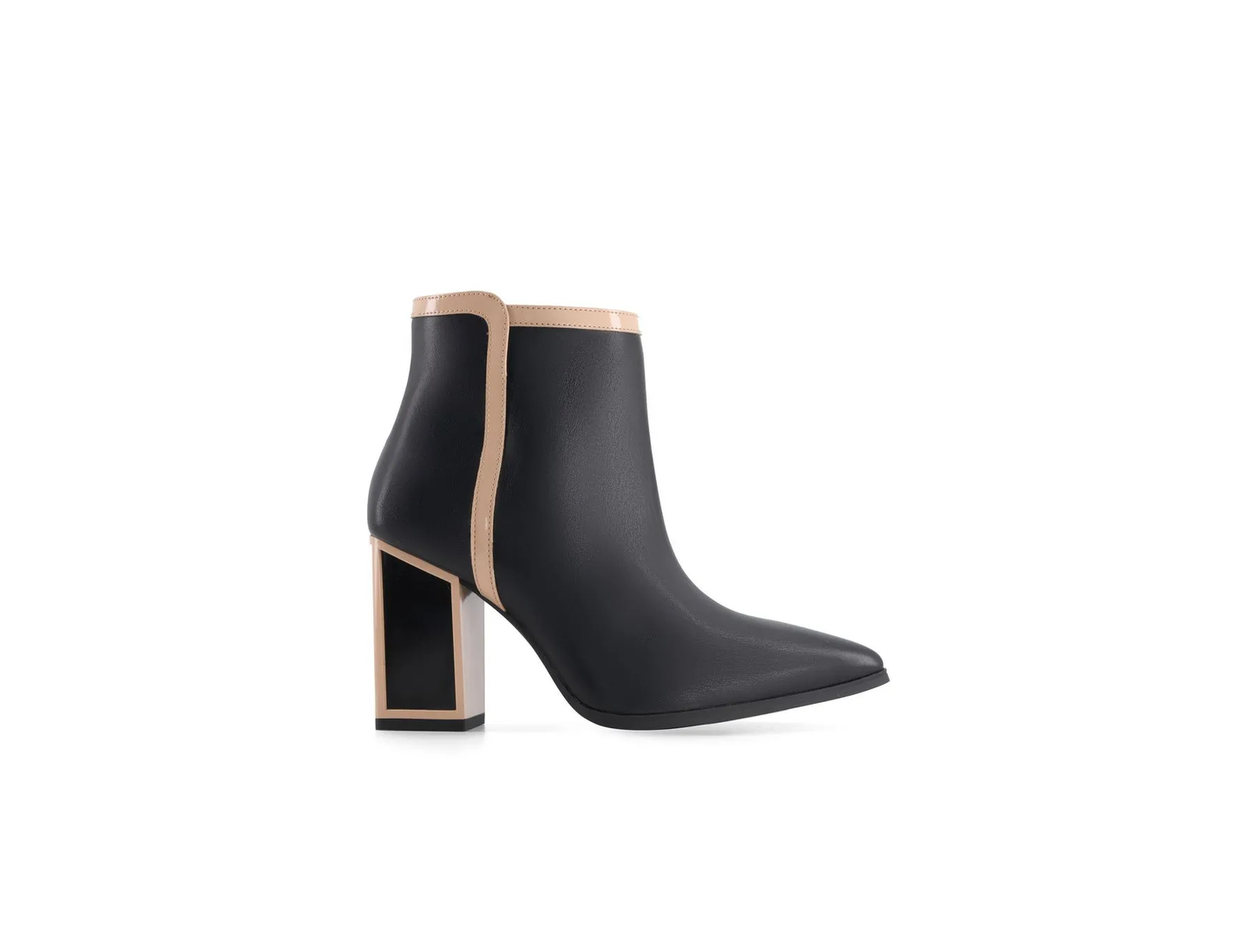 Andrea Modern Contrast Ankle Bootie - Black & Beige