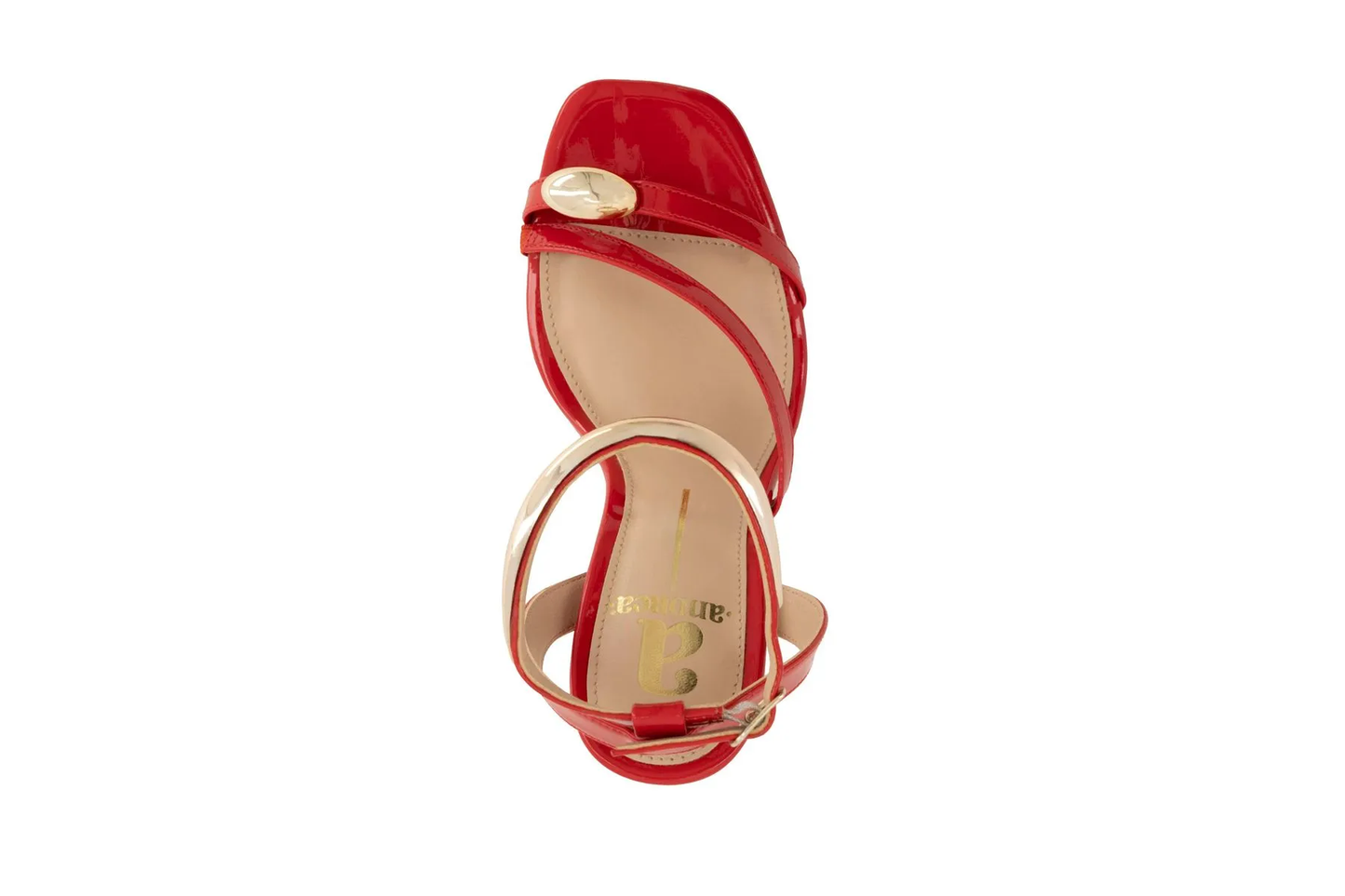Women’s Red High Heel Sandals – Square Toe Ankle Strap Stiletto with Metallic Accents