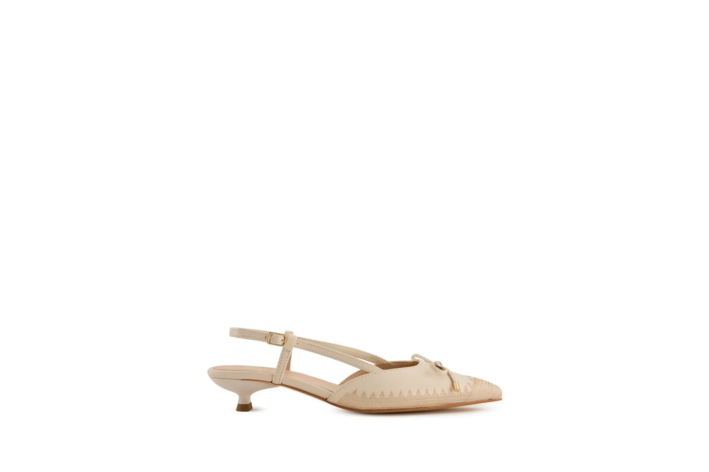 Women’s Beige Slingback Flats – Pointed Toe Woven Texture Low Kitten Heel