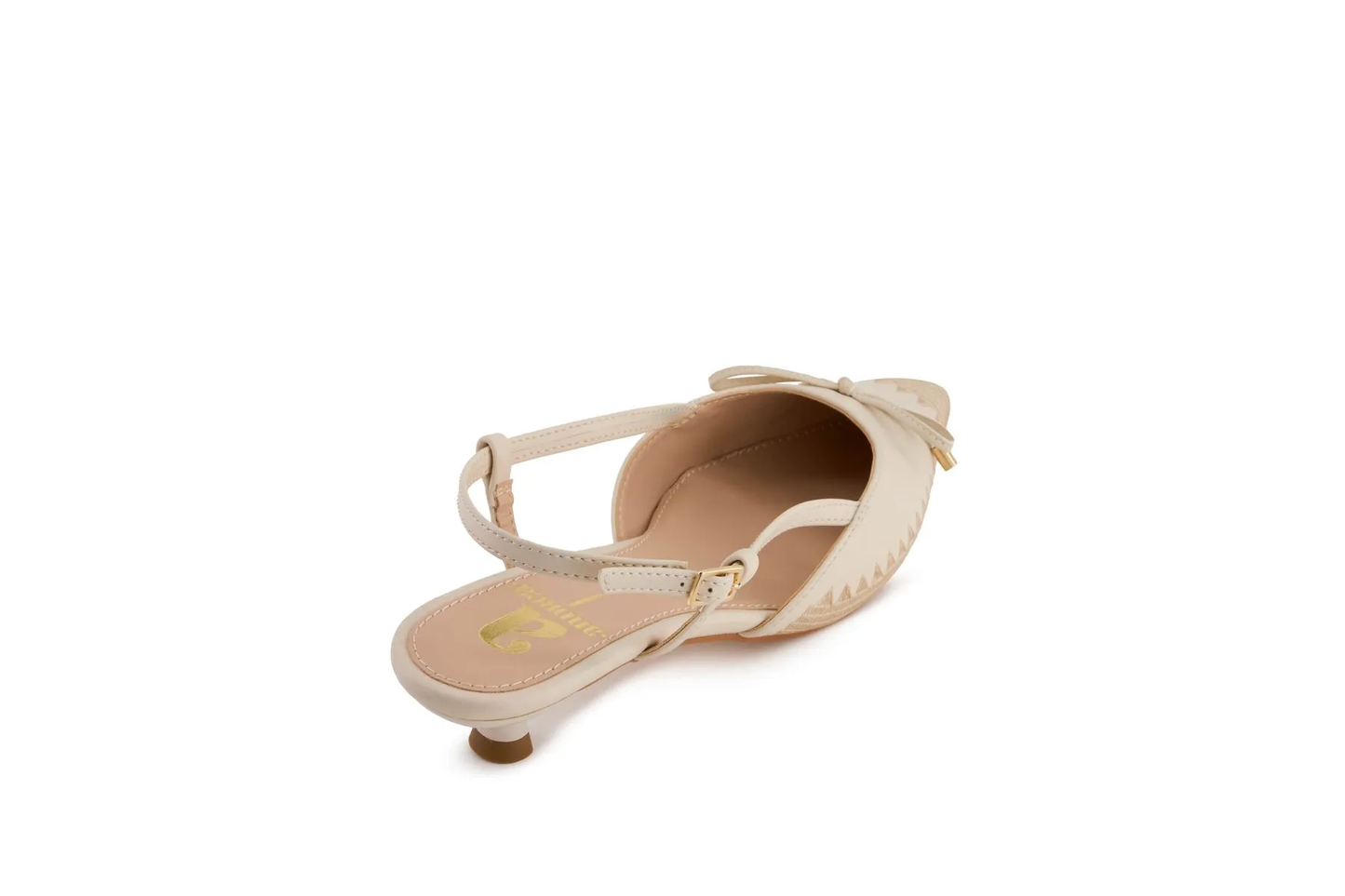 Women’s Beige Slingback Flats – Pointed Toe Woven Texture Low Kitten Heel