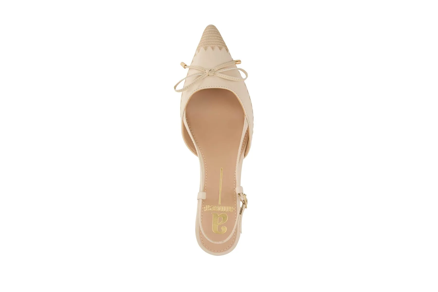 Women’s Beige Slingback Flats – Pointed Toe Woven Texture Low Kitten Heel