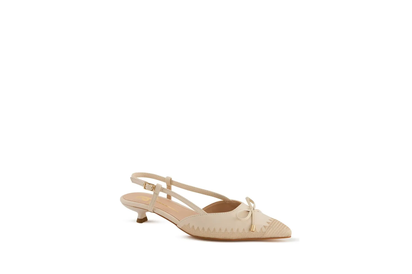Women’s Beige Slingback Flats – Pointed Toe Woven Texture Low Kitten Heel