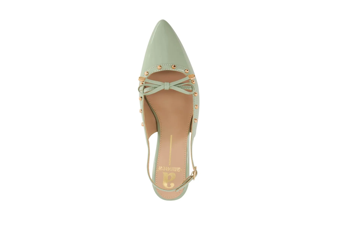 Women’s Green Slingback Heels – Pointed Toe Studded Low Kitten Heel