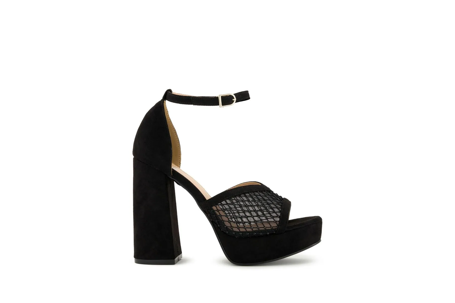 Rhinestone Mesh Platform Block Heel Sandals