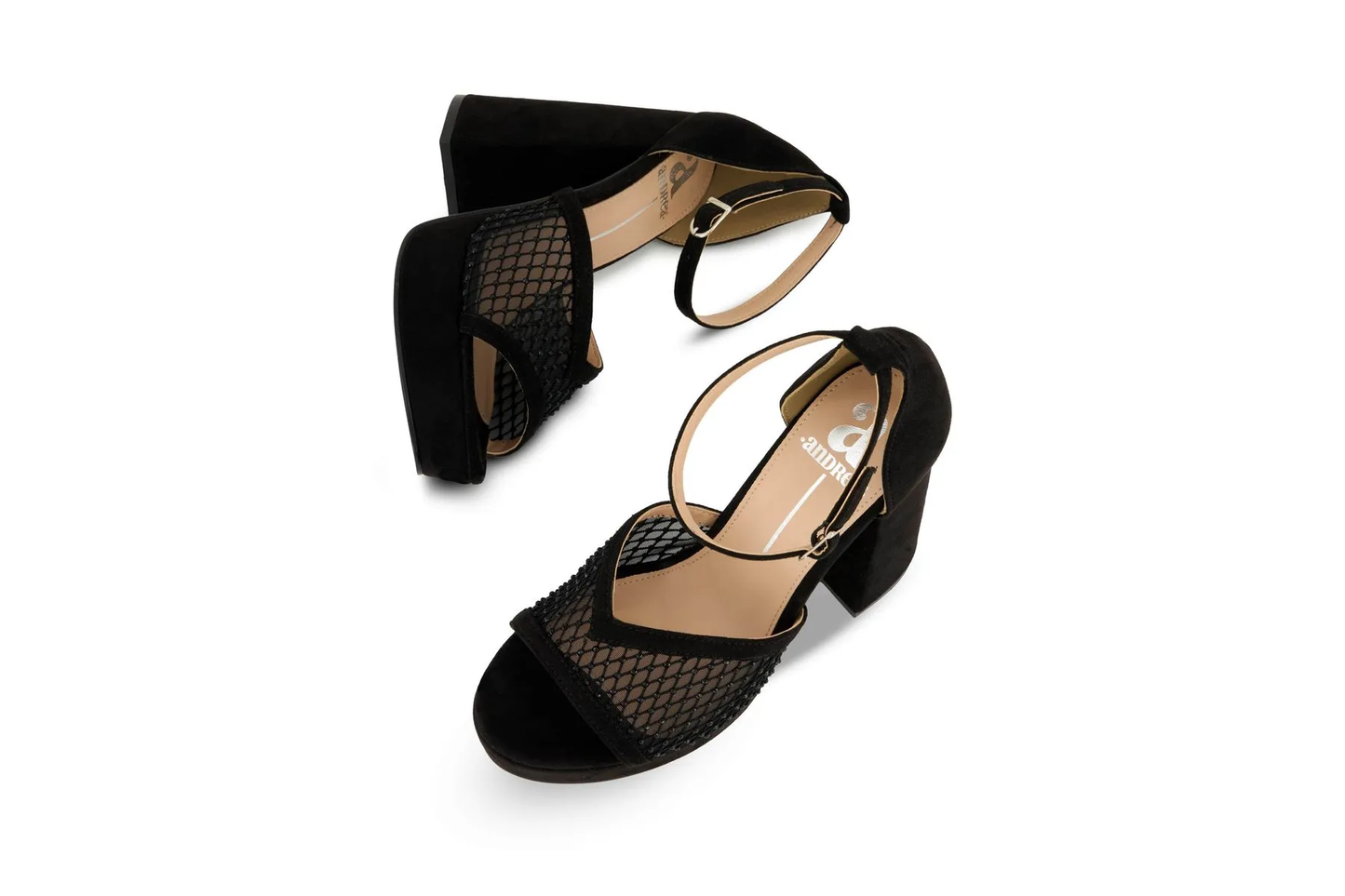 Rhinestone Mesh Platform Block Heel Sandals