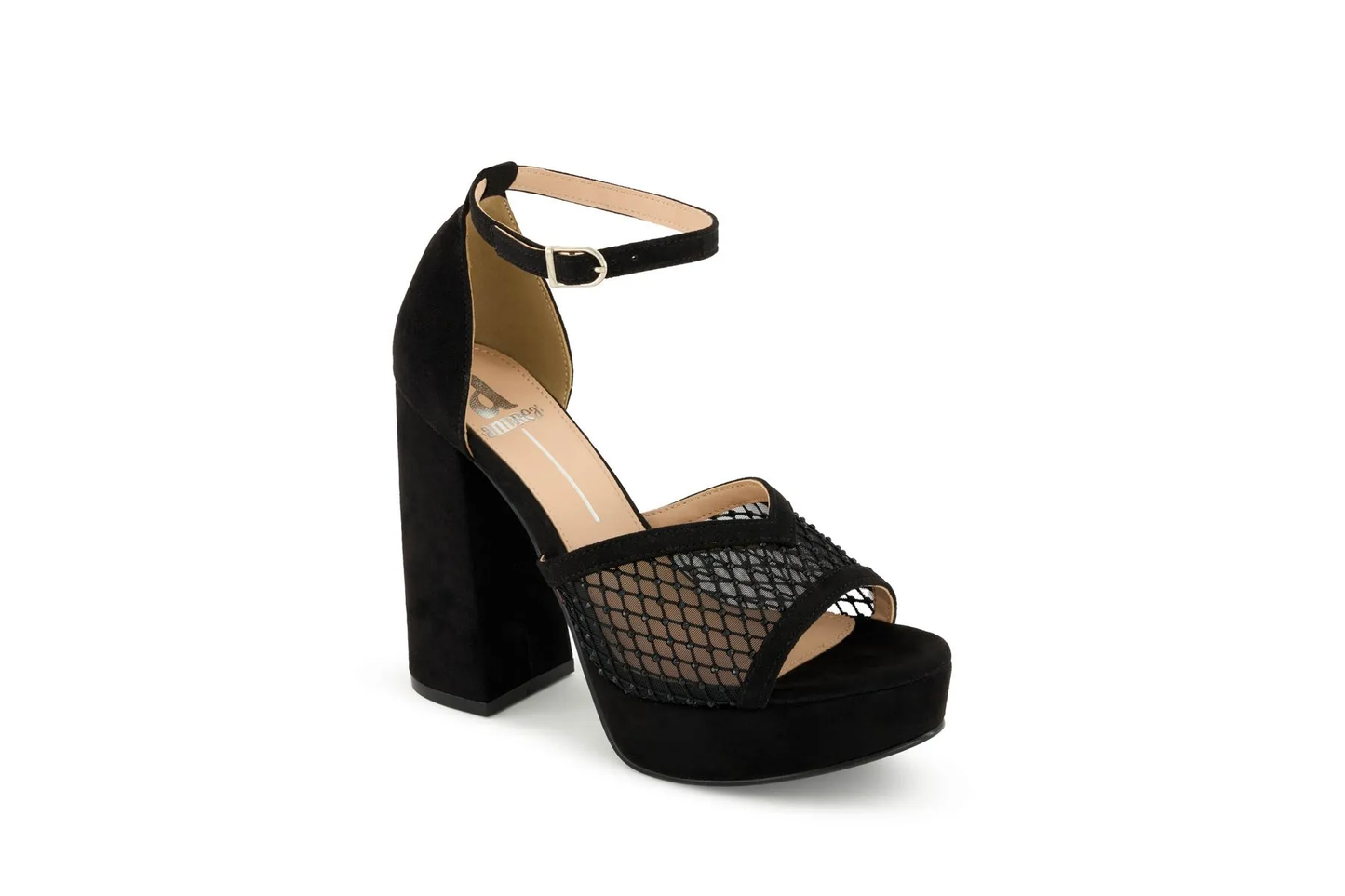 Rhinestone Mesh Platform Block Heel Sandals