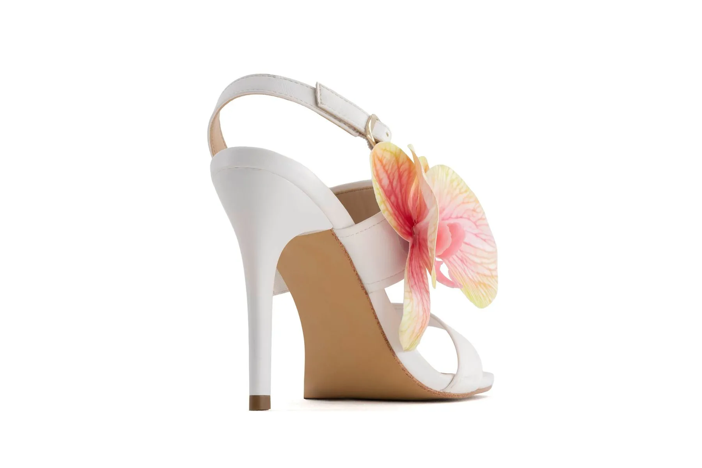Women’s White Floral High Heel Sandals – Square Toe Ankle Strap Stiletto