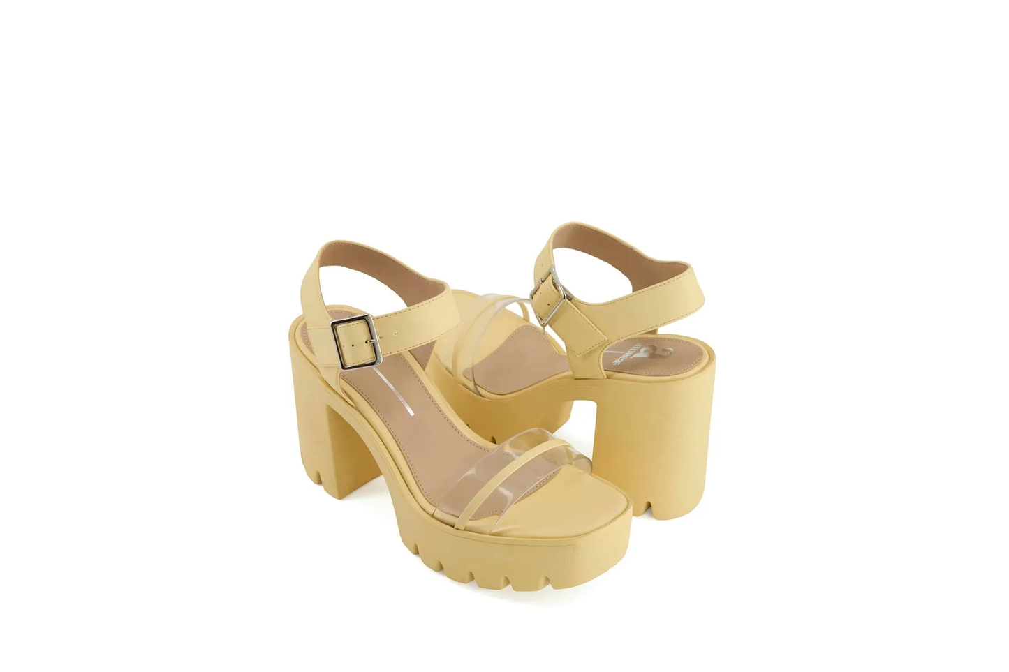 Women's Yellow Platform Block Heel Sandals – Clear Strap, Chunky Lug Sole, Ankle Buckle | Dress Party Heels