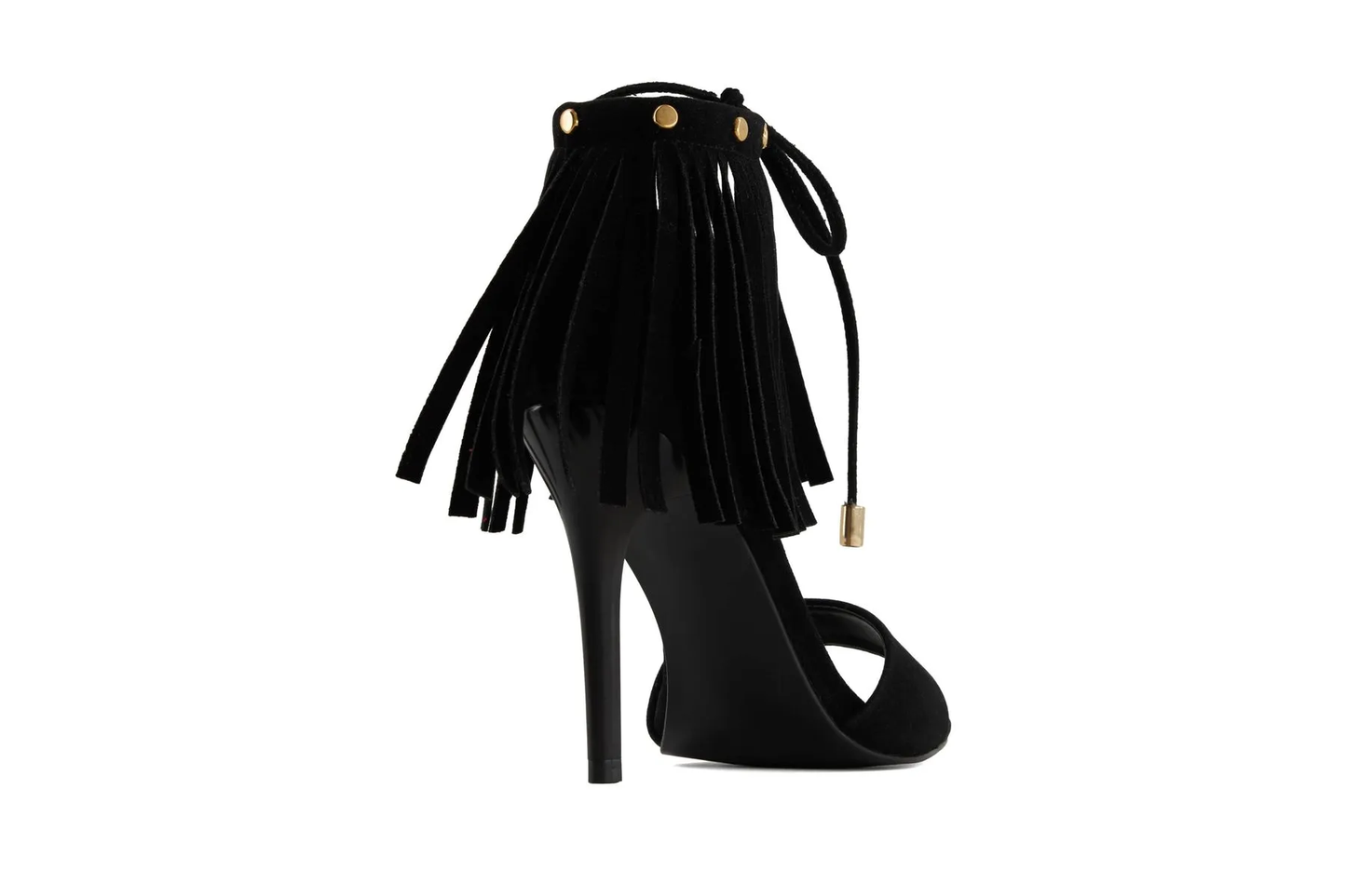 Andrea Women's Black Fringe Stiletto Heel Sandals – Lace-Up Square Toe