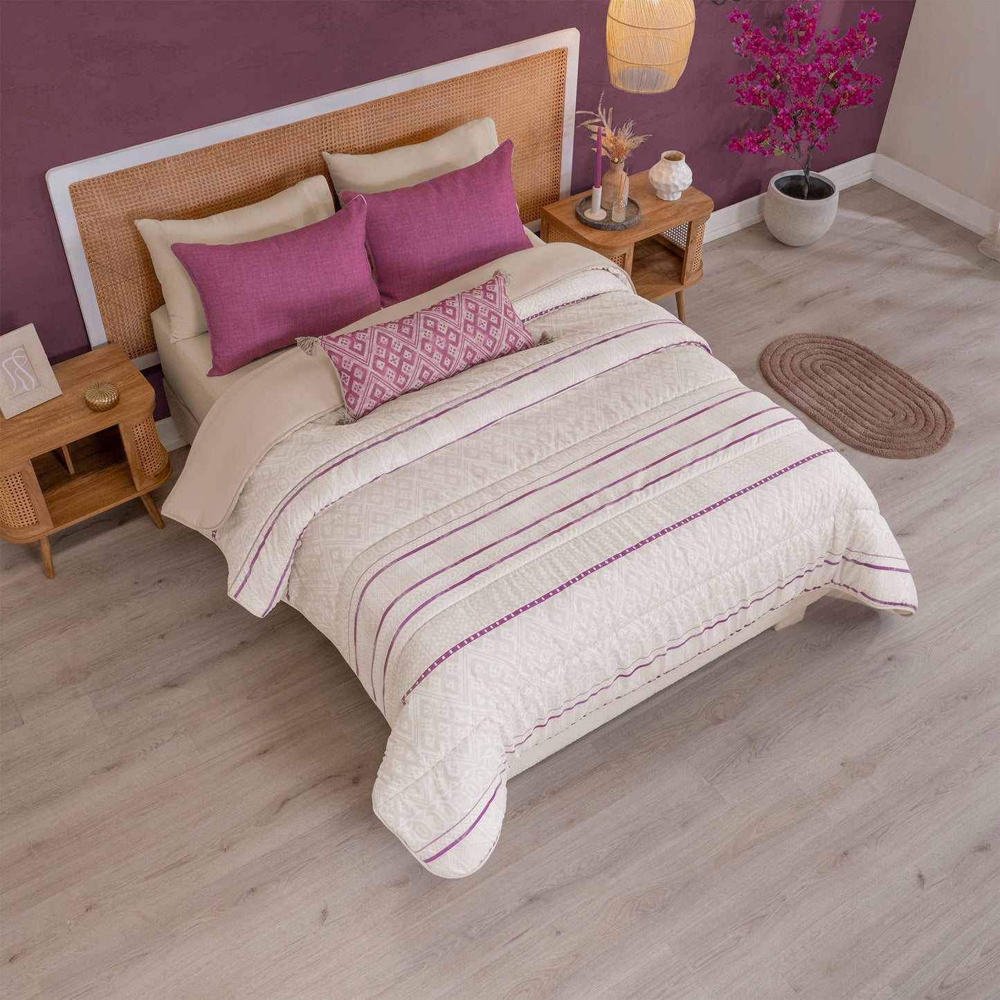 Cholula Reversible Comforter Set | Striped Boho | Queen King