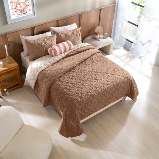 Copper Reversible Comforter Set | Embossed Floral | Twin Queen King
