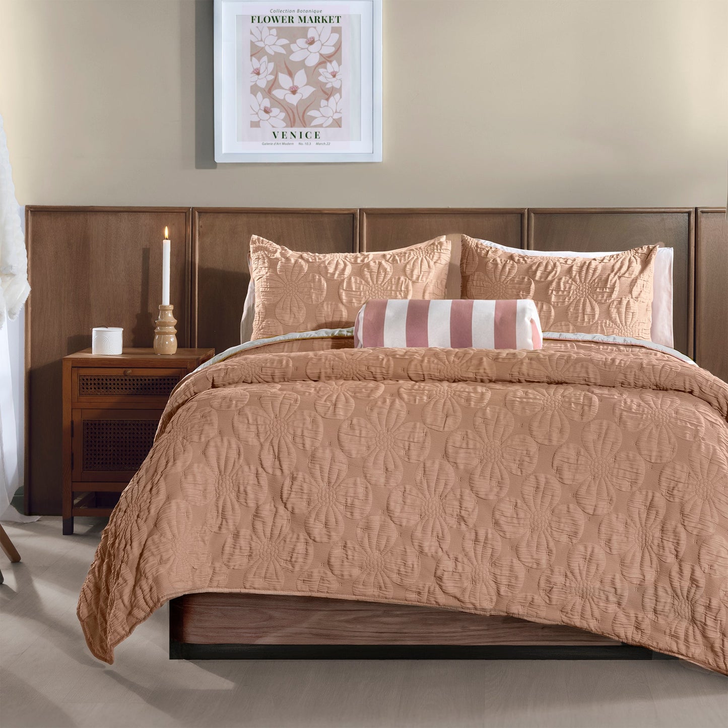 Copper Reversible Comforter Set | Embossed Floral | Twin Queen King