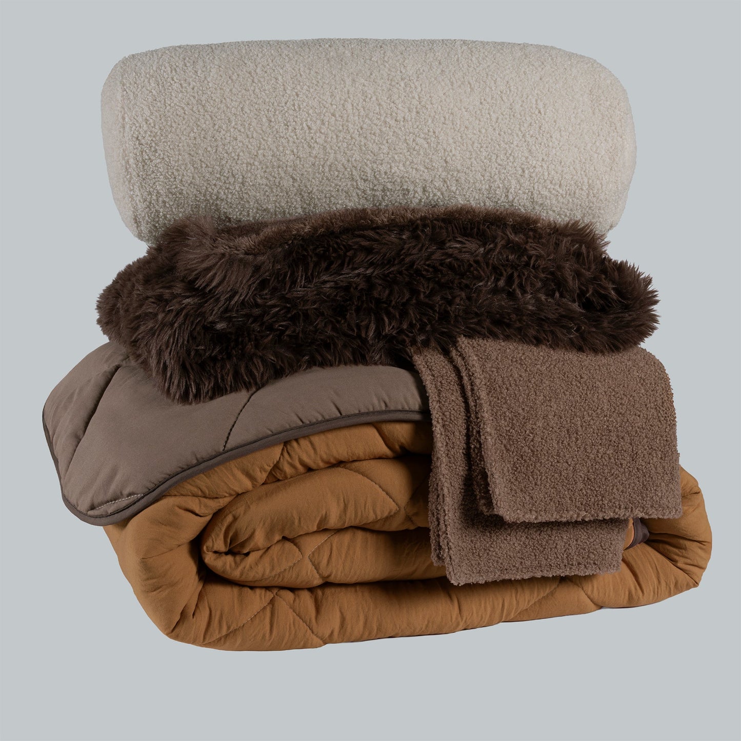 Siena Reversible Comforter Set | Faux Fur Trim | Queen King