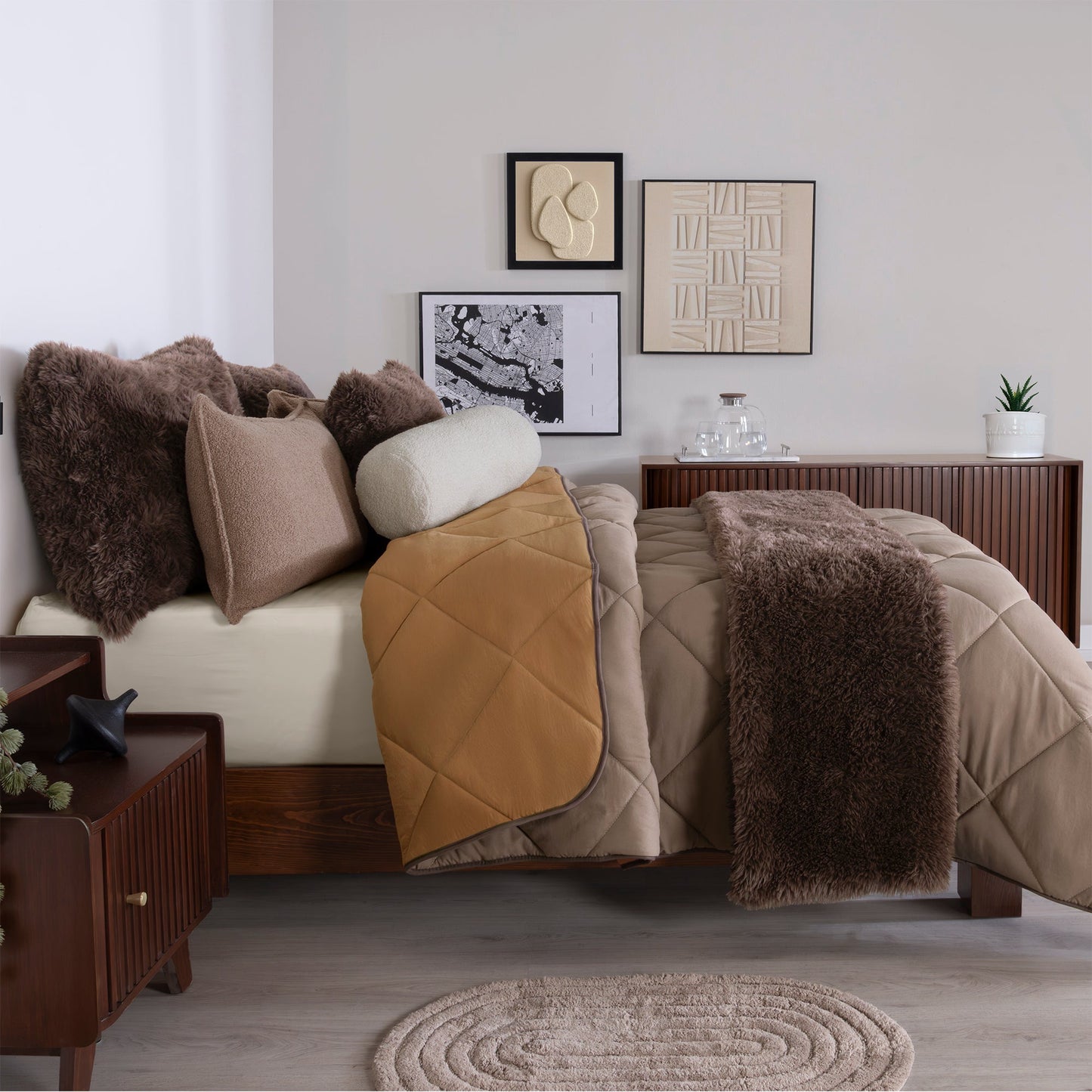 Siena Reversible Comforter Set | Faux Fur Trim | Queen King