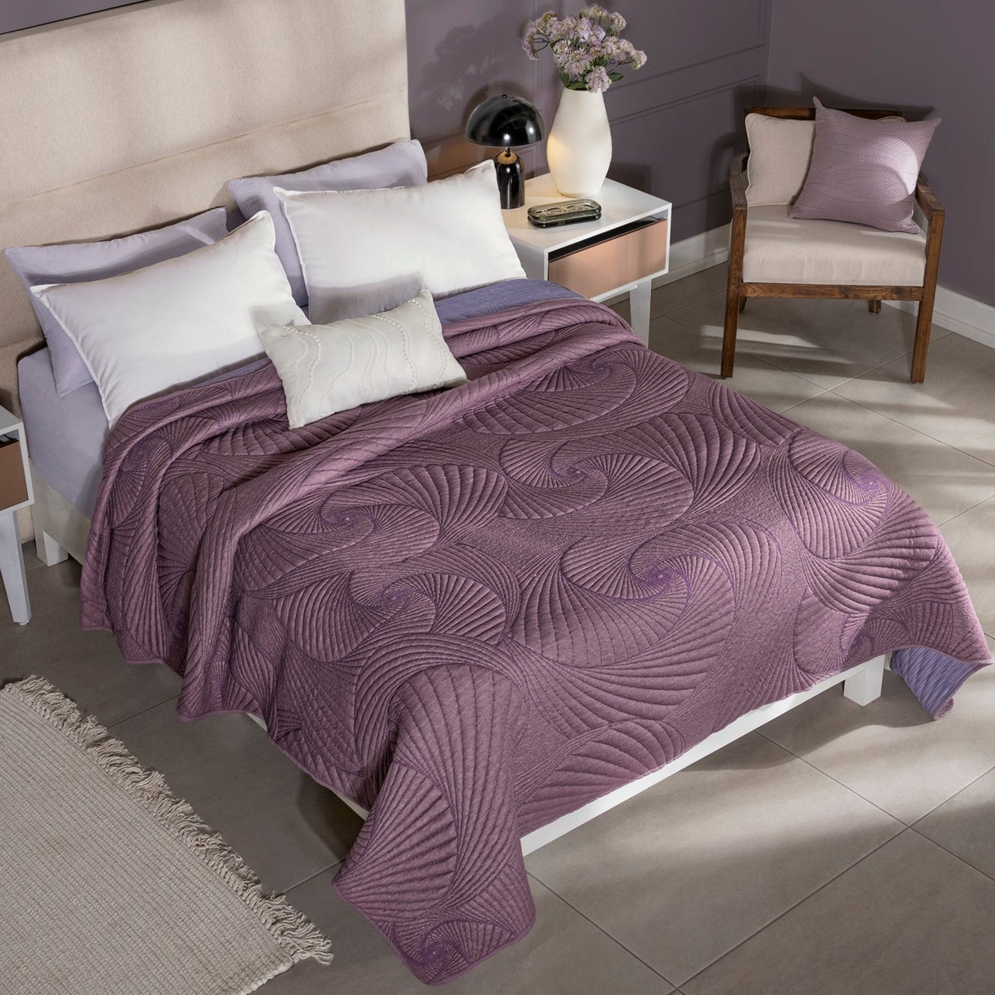 Venecia Berry Comforter Set with Embroidered Cushion