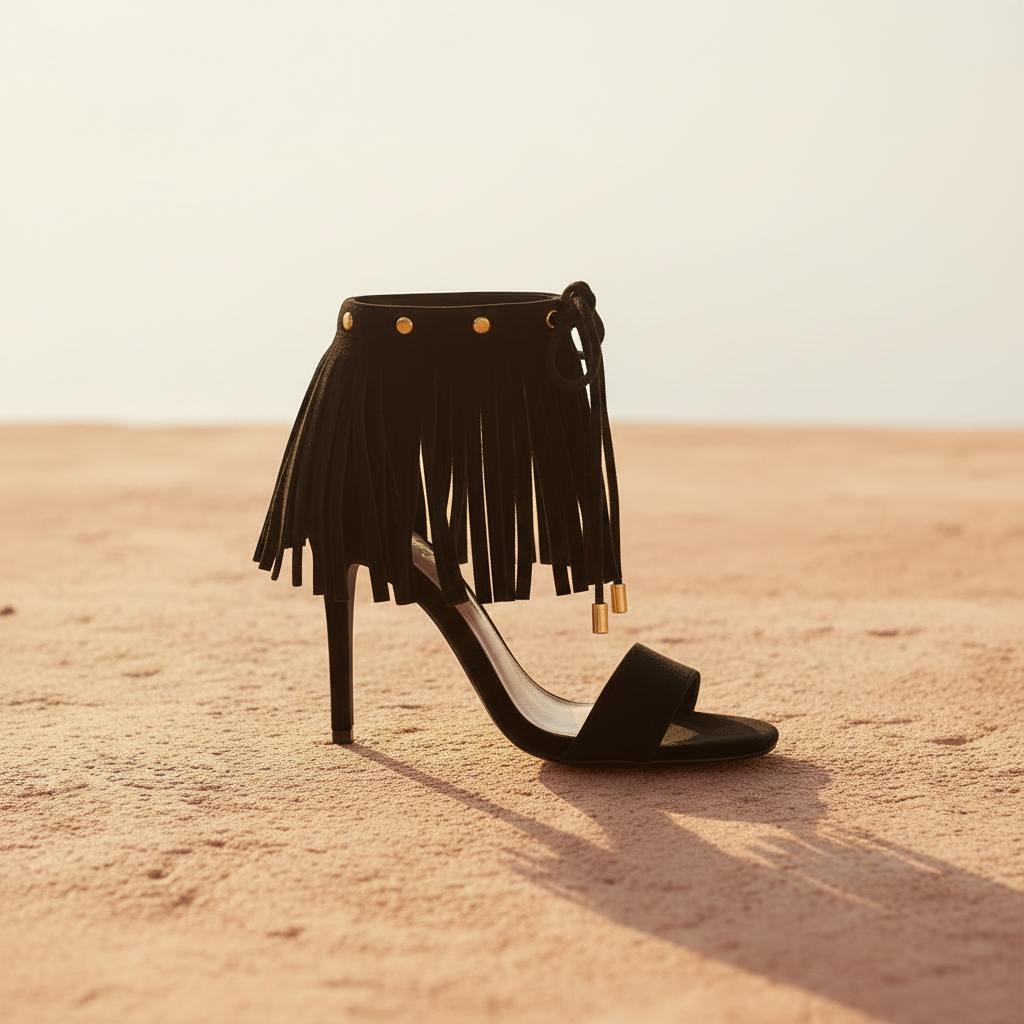 Black Fringe Heel - Mirrored Direction