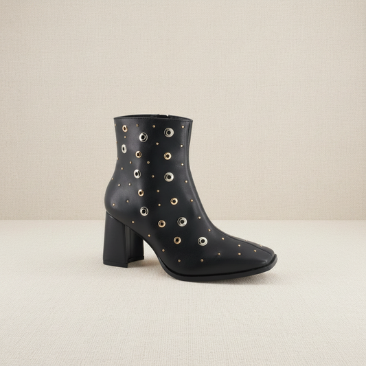Black Studded Ankle Boot - Light Textured Background