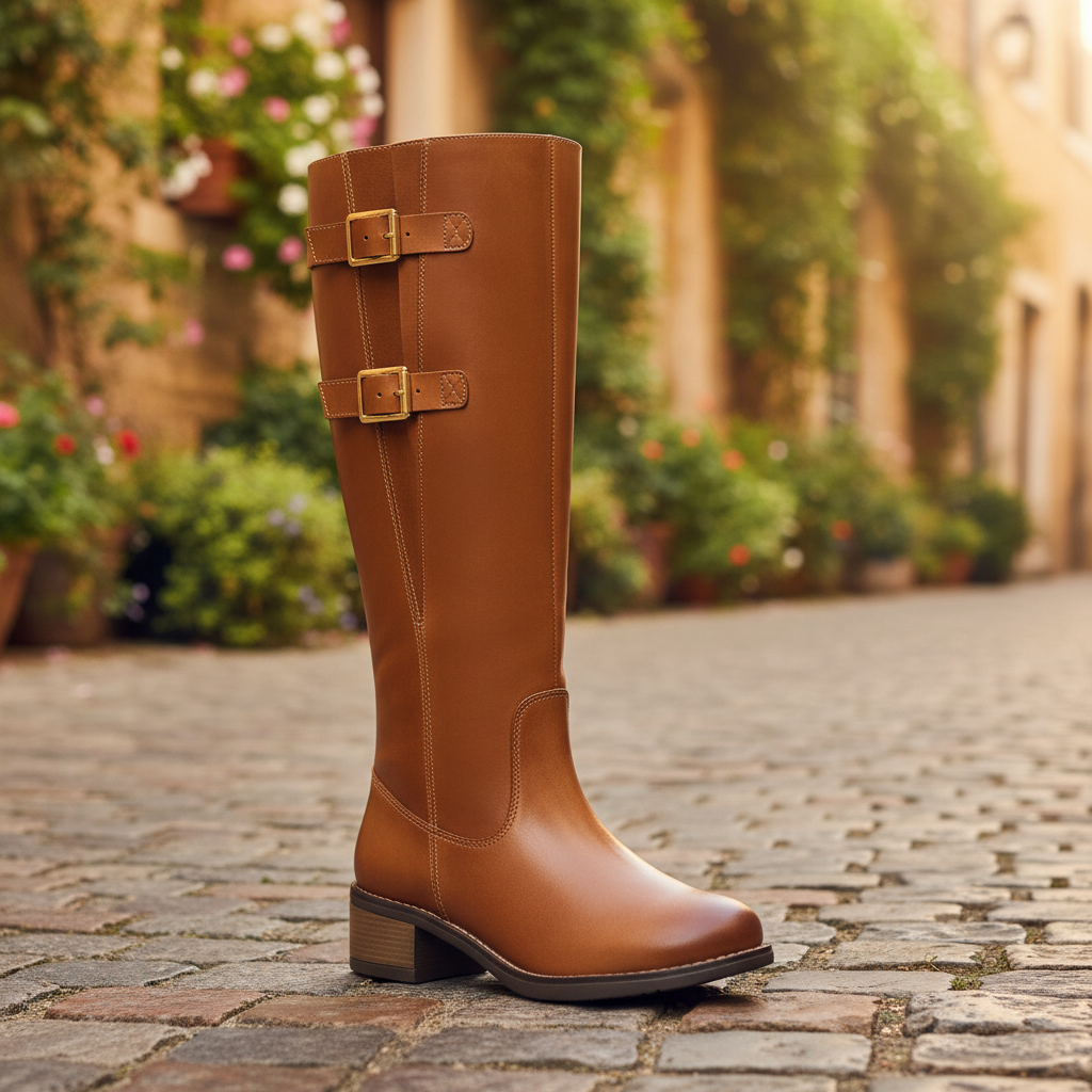 Brown Leather Knee-High Boot – Summer Background