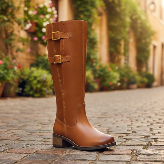Brown Leather Knee-High Boot – Summer Background