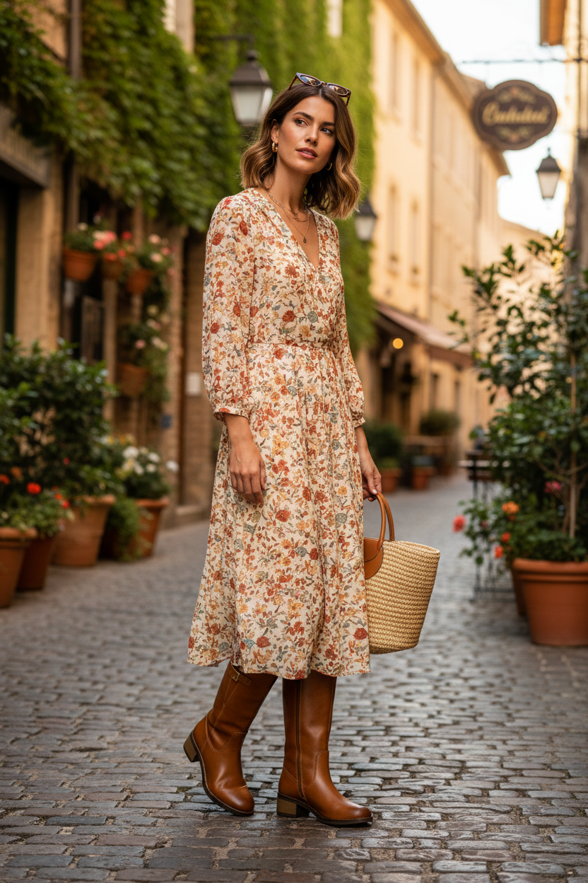 Brown Leather Knee-High Boot – Summer Outfit