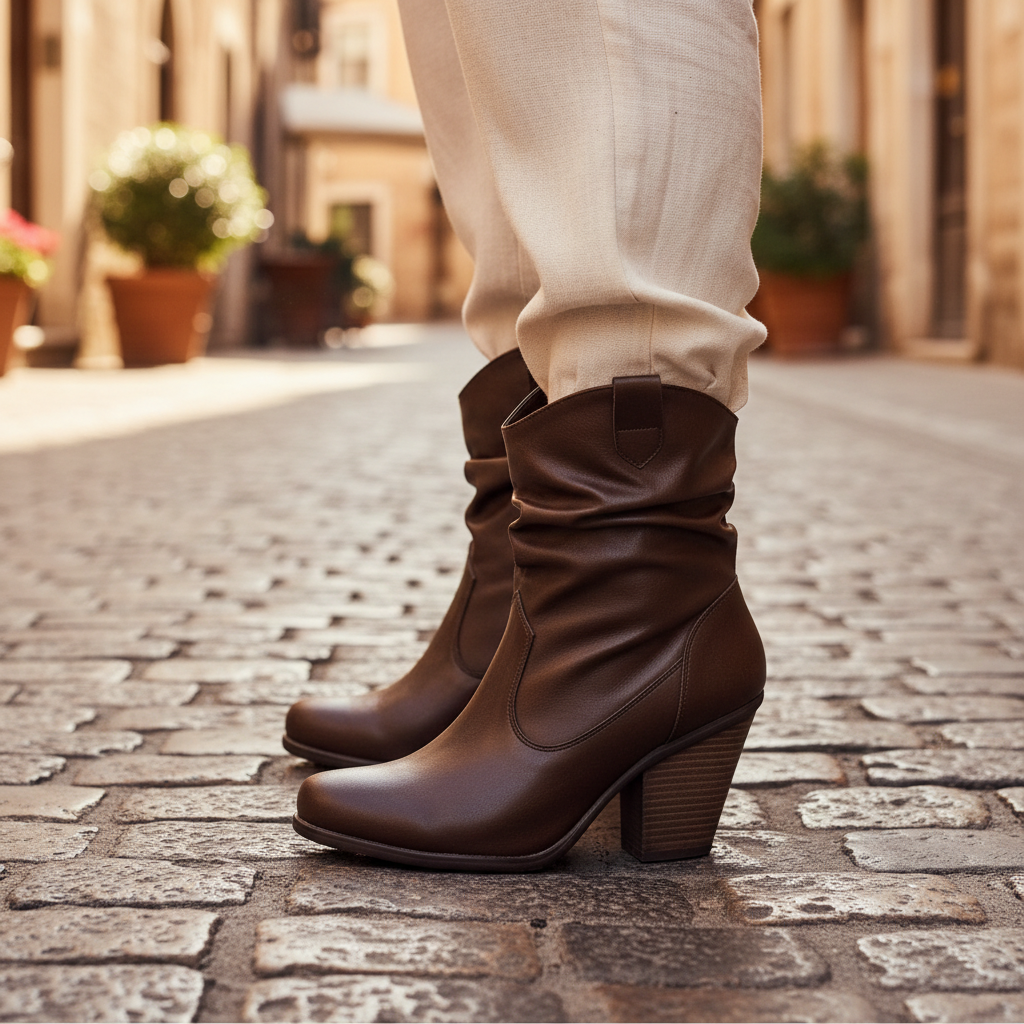 Brown Slouchy Boot on Foot – Summer