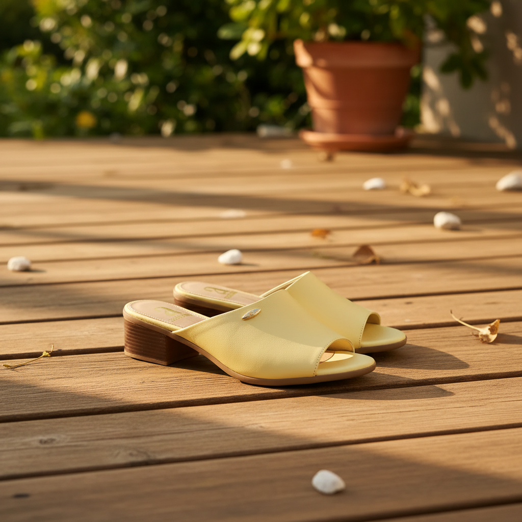 Butter Yellow Mule Slides Pair with Background