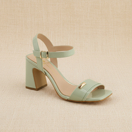 Green Block Heel Sandal – Warm Beige Background