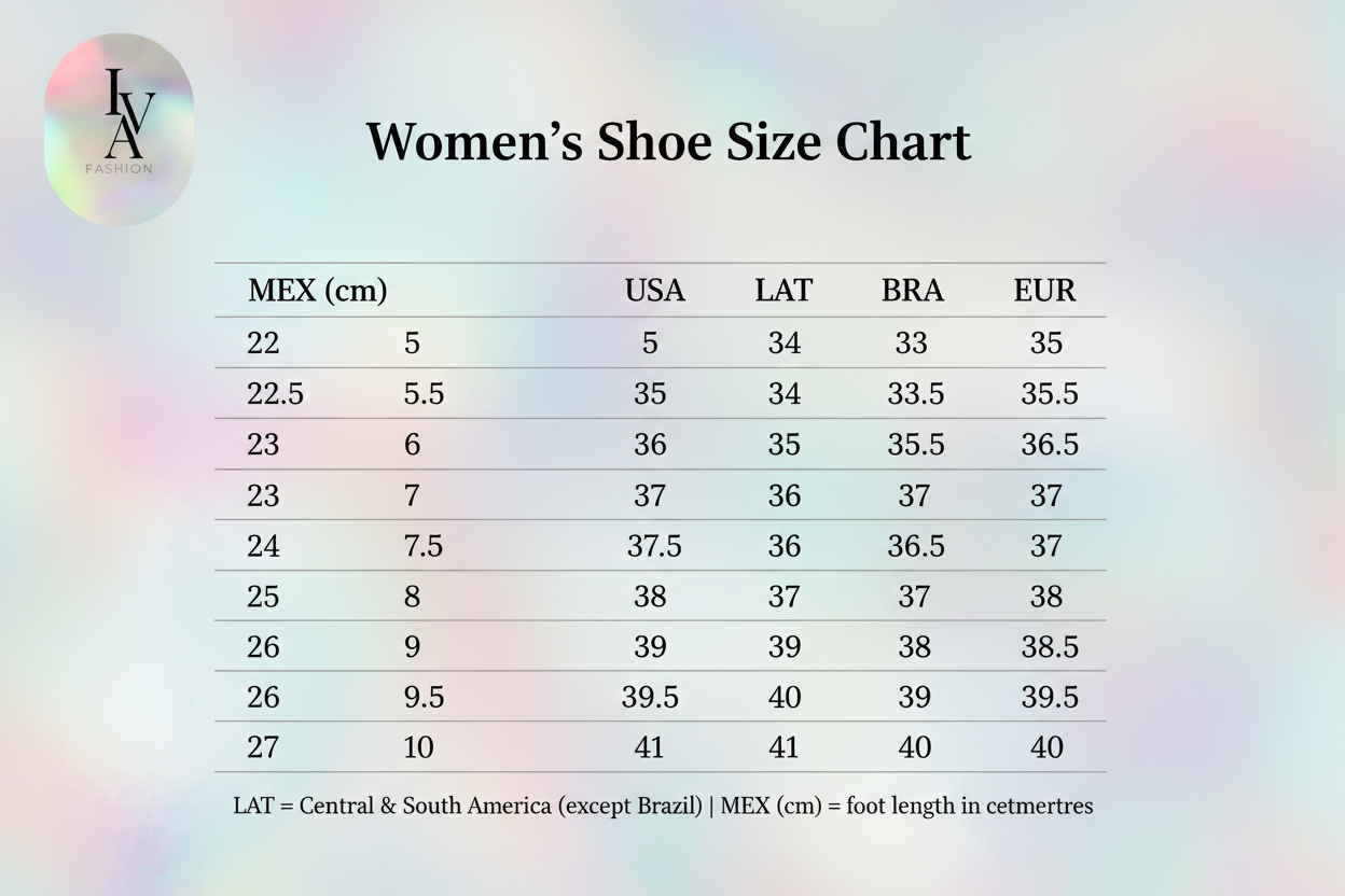 IVA Fashion Women's Shoe Size Chart