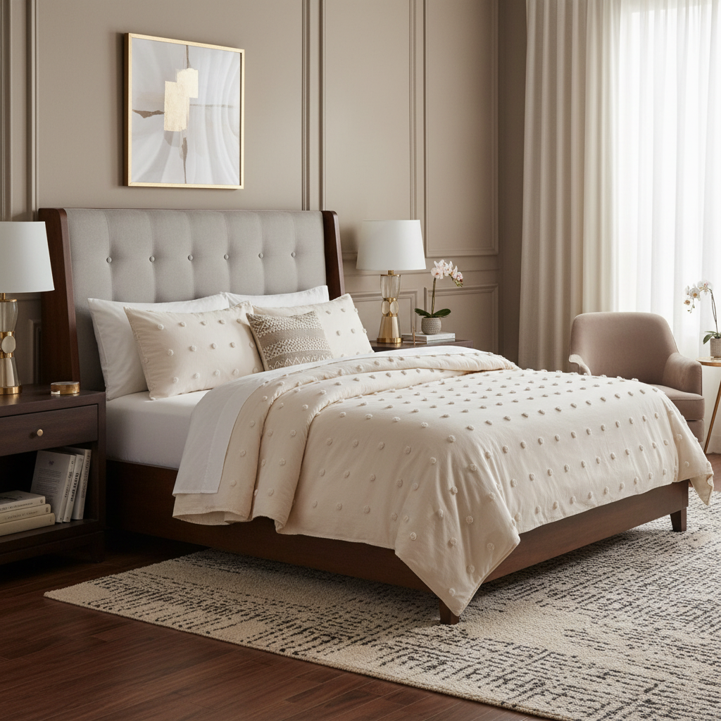 Ivory Tufted Comforter Set in New Setting