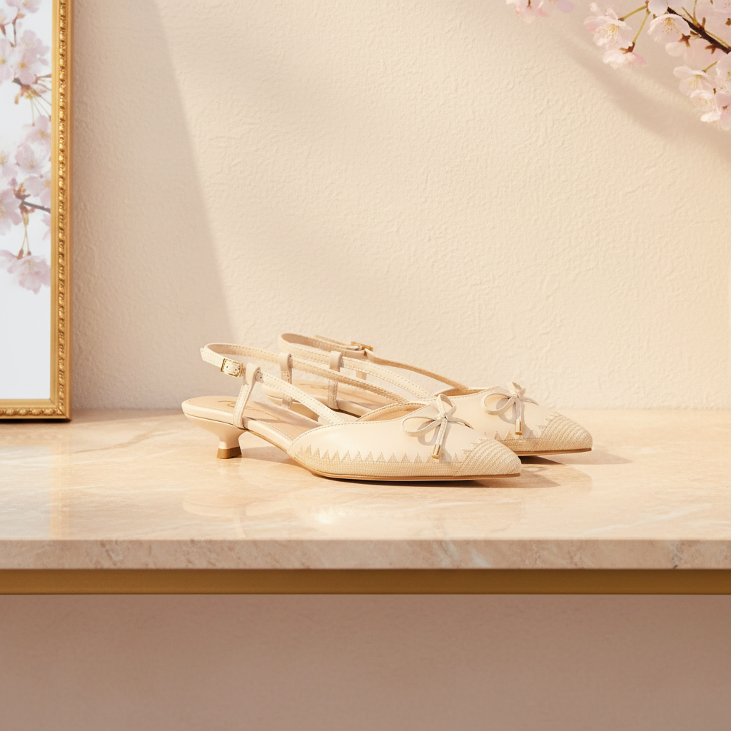Nude Bow Slingback Flats - Repositioned Higher