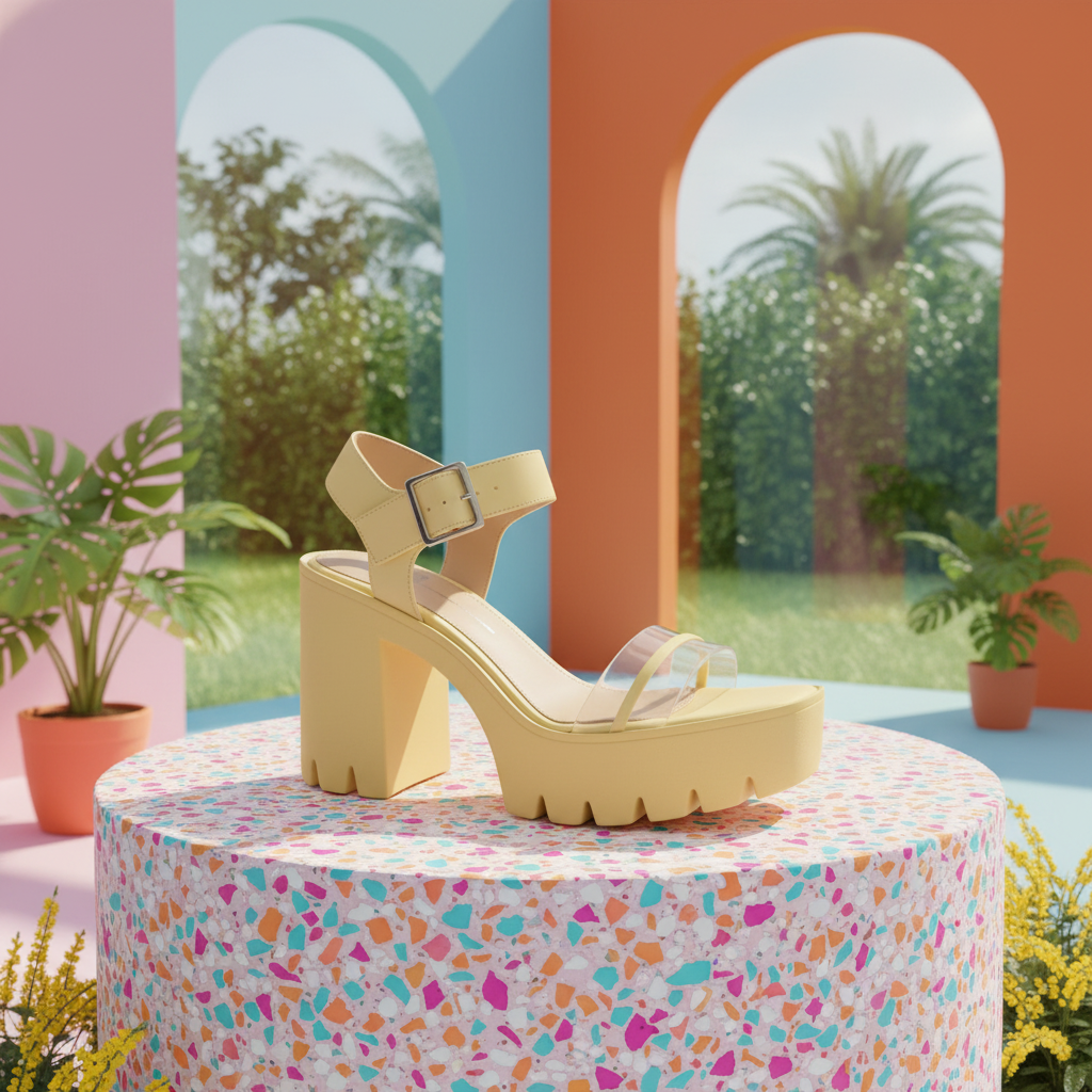 Yellow Platform Sandals with Background
